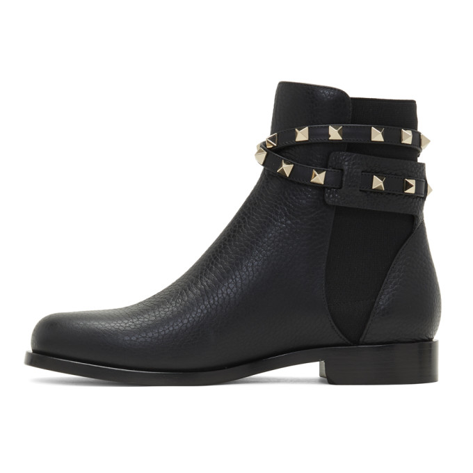 VALENTINO Black Valentino Garavani Rockstud Strap Ankle Boots