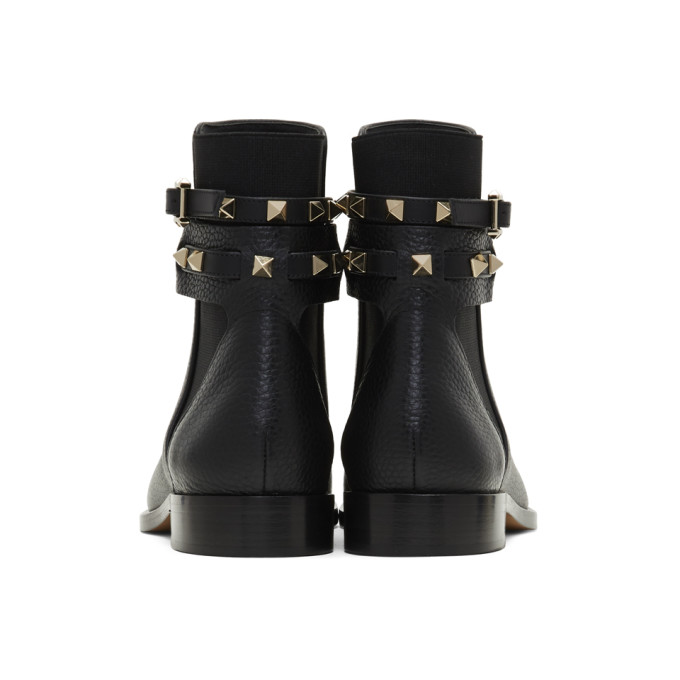 VALENTINO Black Valentino Garavani Rockstud Strap Ankle Boots
