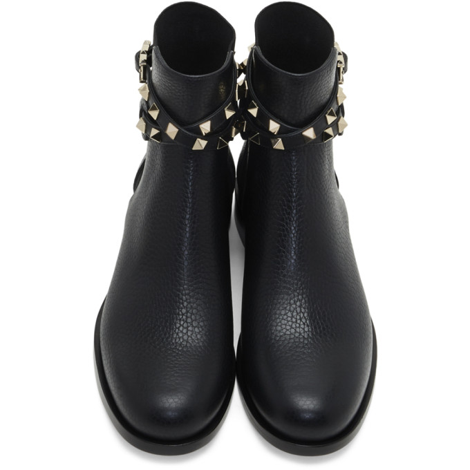 VALENTINO Black Valentino Garavani Rockstud Strap Ankle Boots