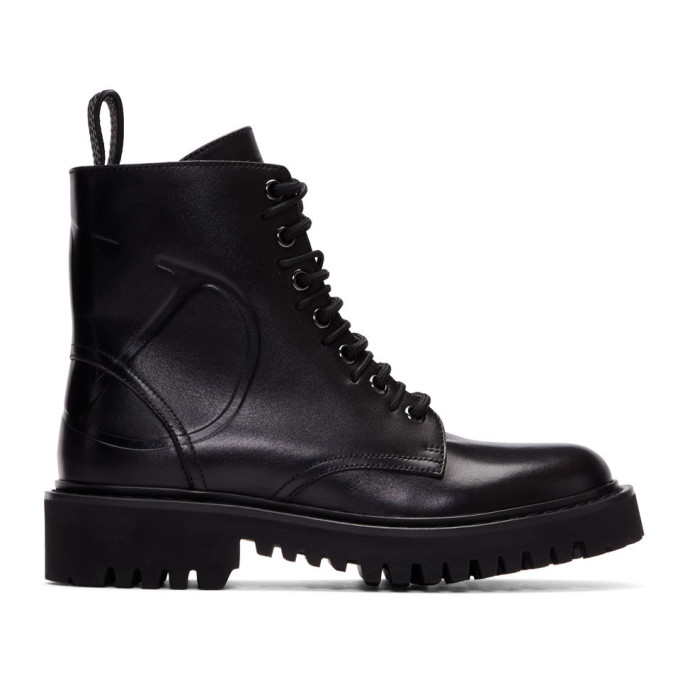 VALENTINO BLACK VALENTINO GARAVANI VLOGO COMBAT BOOTS