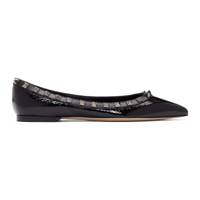 Click to view more detailed imagery on our partner's website Valentino Rockstud Patent-Leather Pointed Toe Flats In Black