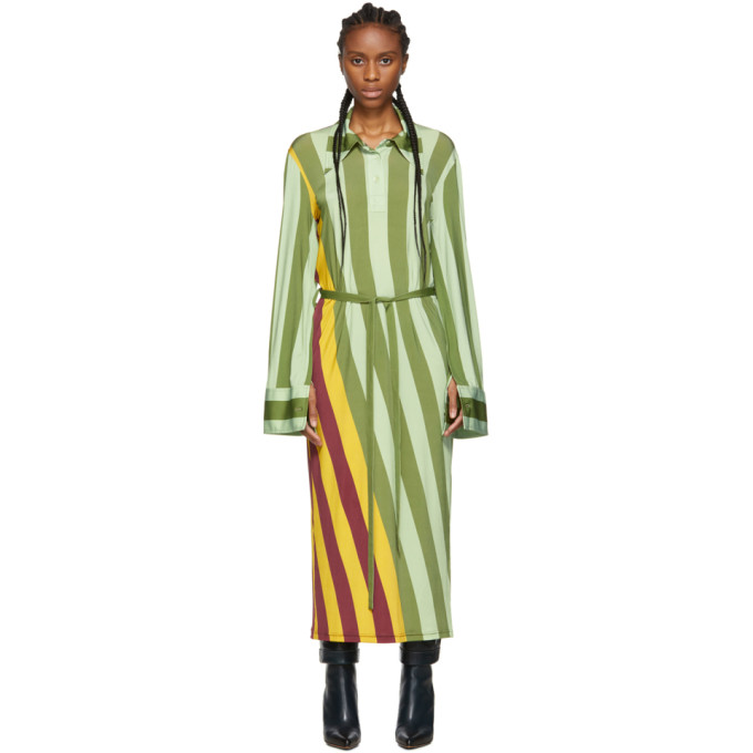 Click to view more detailed imagery on our partner's website Jw Anderson Warped Stripe Print Polo Dress In 488 Malbec