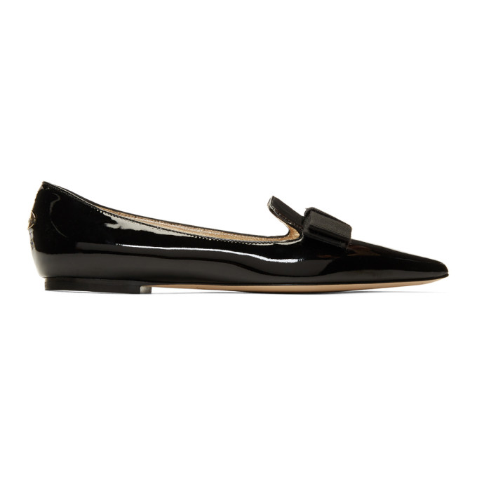 Jimmy Choo Gala Grosgrain-trimmed Patent-leather Point-toe Flats In ...