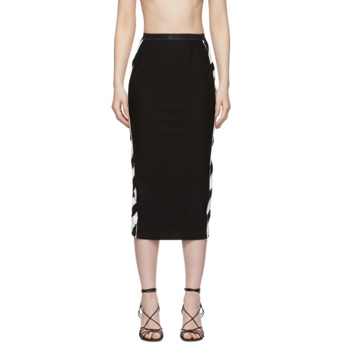 Click to view more detailed imagery on our partner's website Off-White Diagonal-Striped Athletic Midi Skirt In 1001 Black White