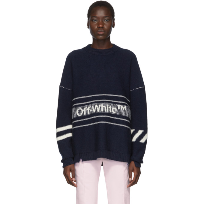 OFF-WHITE OFF-WHITE SSENSE EXCLUSIVE NAVY WOOL LOGO SWEATER