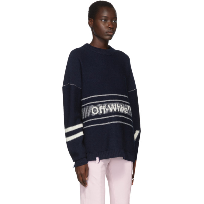 OFF-WHITE OFF-WHITE SSENSE EXCLUSIVE NAVY WOOL LOGO SWEATER