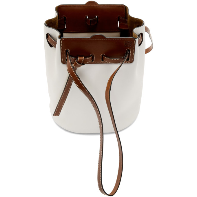 LOEWE LOEWE WHITE AND BROWN LAZO BUCKET BAG