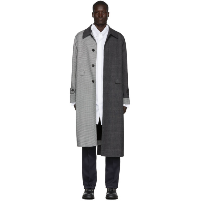LOEWE LOEWE GREY CHECK ASYMMETRIC COAT