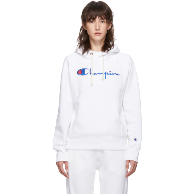 Champion Reverse Weave White Big Script Logo Hoodie Modesens