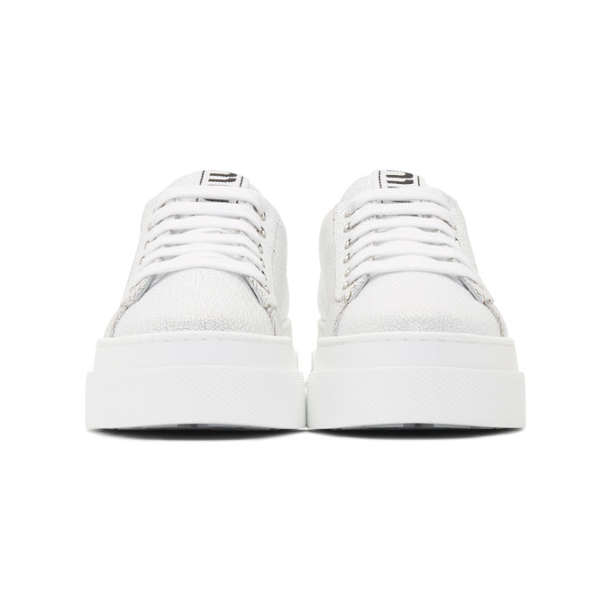 MIU MIU MIU MIU WHITE CRYSTAL CRACKLE PLATFORM SNEAKERS