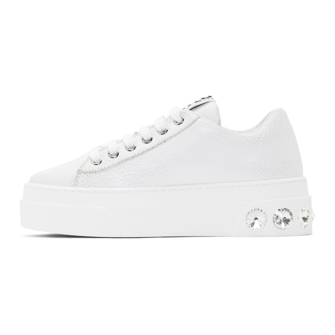 MIU MIU MIU MIU WHITE CRYSTAL CRACKLE PLATFORM SNEAKERS