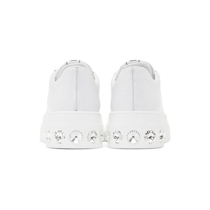 MIU MIU MIU MIU WHITE CRYSTAL CRACKLE PLATFORM SNEAKERS