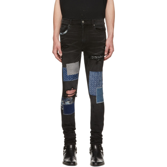 Amiri Skinny-Fit Panelled Distressed Stretch-Denim Jeans In Black ...