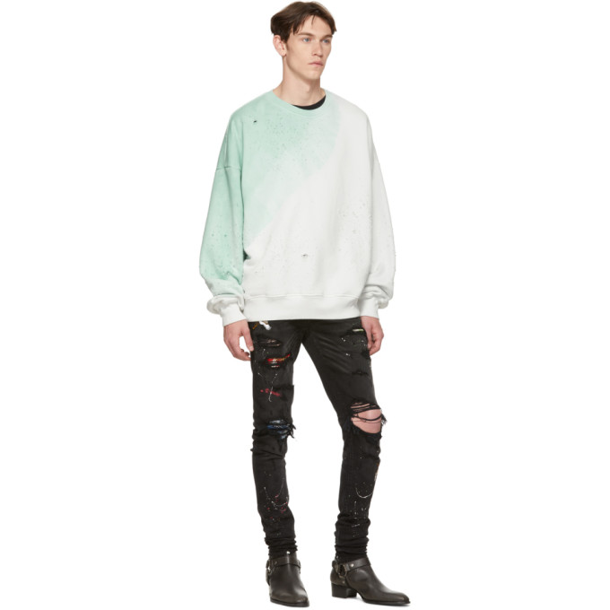 SAINT LAURENT GREY STONE-WASHED WYATT HARNESS BOOTS