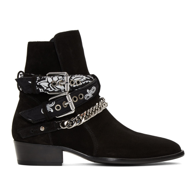Click to view more detailed imagery on our partner's website Amiri Bandana And Chain-Detailed Suede Jodhpur Boots In Blk Black