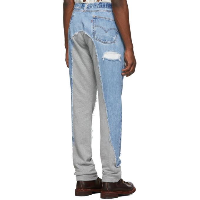 GREG LAUREN GREG LAUREN BLUE AND GREY 50/50 DENIM/TERRY JEANS