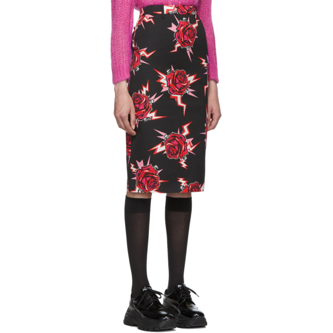 PRADA Black Broken Roses Pencil Skirt
