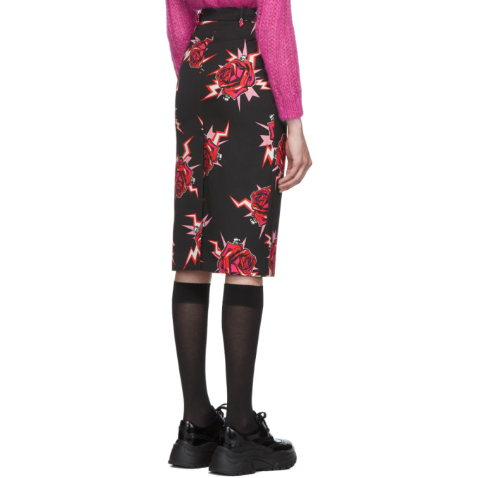 PRADA Black Broken Roses Pencil Skirt