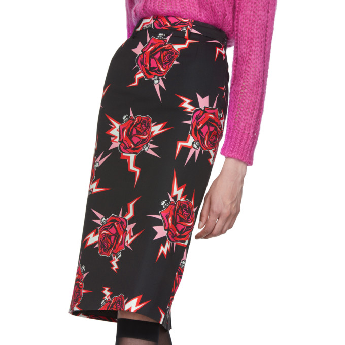PRADA Black Broken Roses Pencil Skirt
