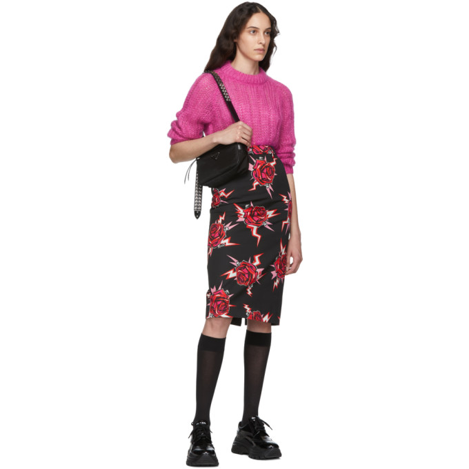 PRADA Black Broken Roses Pencil Skirt