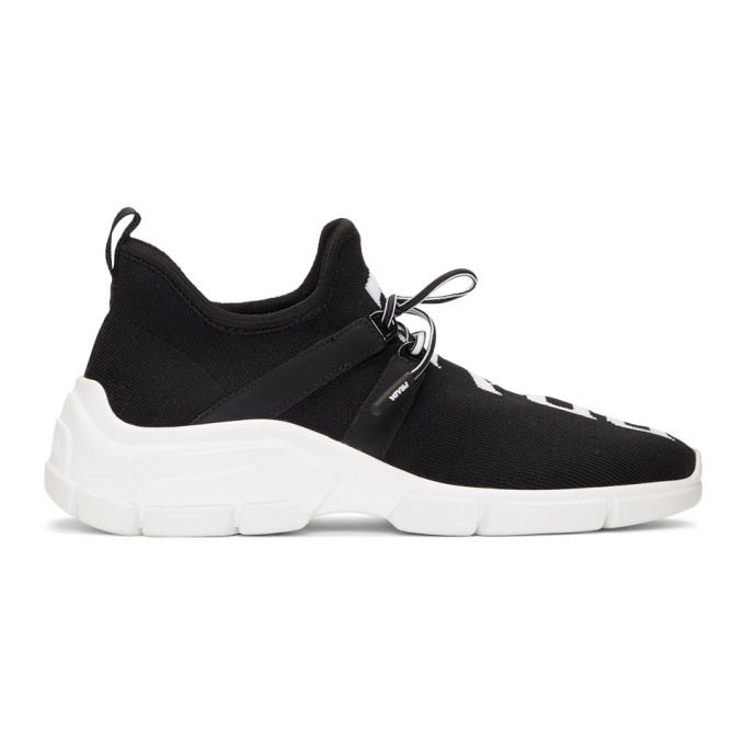 PRADA BLACK KNIT LOGO SNEAKERS