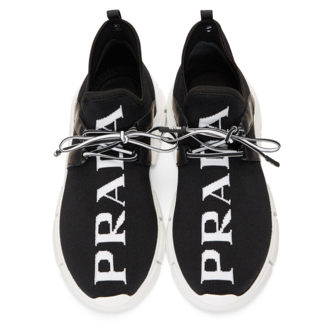 PRADA BLACK KNIT LOGO SNEAKERS