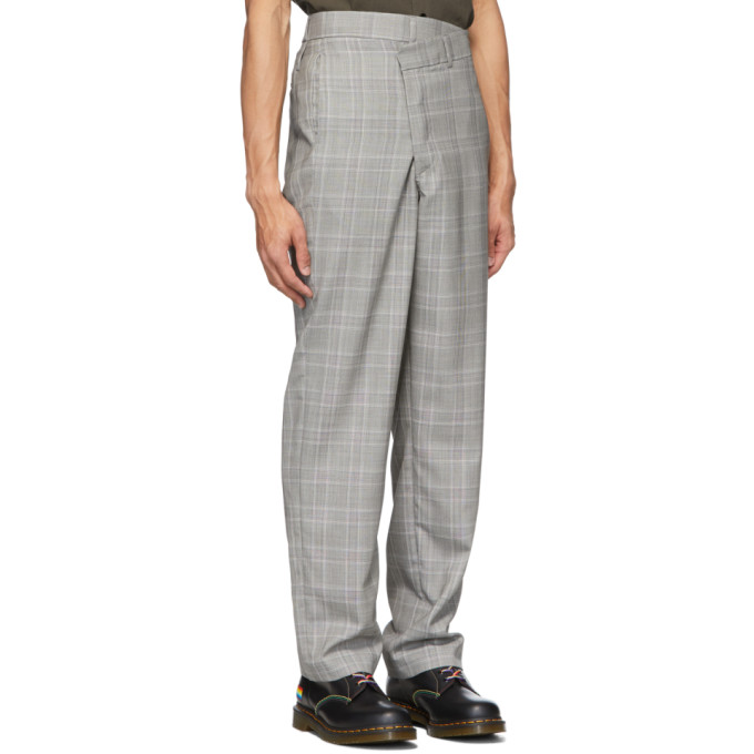R13 R13 GREY PLAID CROSSOVER TROUSERS
