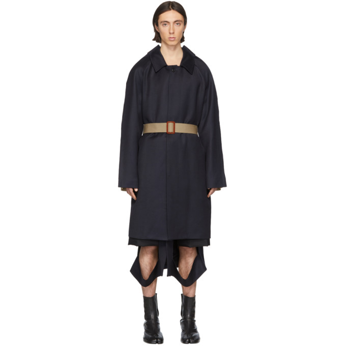 Maison Margiela Navy And Beige Twill Cavalry Coat In 511 Darkblu