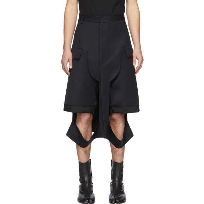 MAISON MARGIELA MAISON MARGIELA NAVY WOOL DECONSTRUCTED SHORTS