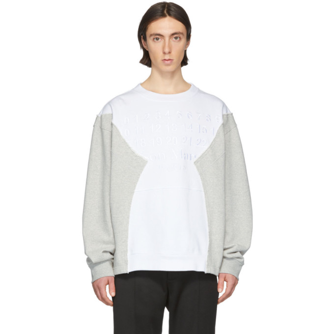 MAISON MARGIELA MAISON MARGIELA WHITE AND GREY EMBROIDERED LOGO SWEATSHIRT