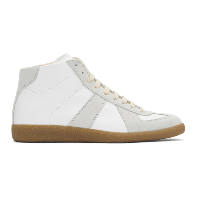 MAISON MARGIELA MAISON MARGIELA WHITE AND GREY REPLICA HIGH-TOP SNEAKERS