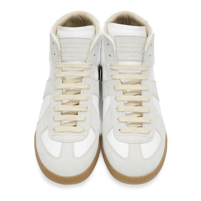 MAISON MARGIELA MAISON MARGIELA WHITE AND GREY REPLICA HIGH-TOP SNEAKERS