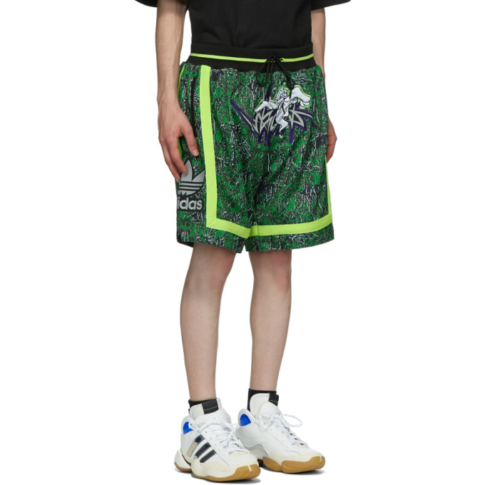 SANKUANZ SANKUANZ REVERSIBLE BLACK AND GREEN ADIDAS ORIGINALS EDITION BASKETBALL SHORTS