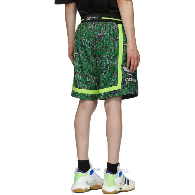 SANKUANZ SANKUANZ REVERSIBLE BLACK AND GREEN ADIDAS ORIGINALS EDITION BASKETBALL SHORTS