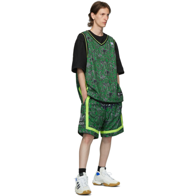 SANKUANZ SANKUANZ REVERSIBLE BLACK AND GREEN ADIDAS ORIGINALS EDITION BASKETBALL SHORTS