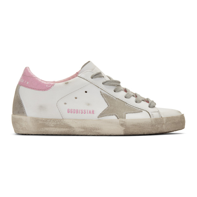 golden goose white & pink superstar sneakers