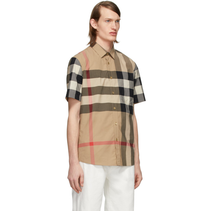 BURBERRY Beige Check Slim Short Sleeve Shirt