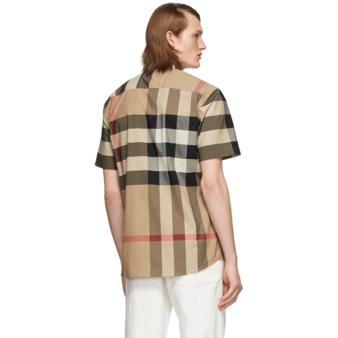 BURBERRY Beige Check Slim Short Sleeve Shirt