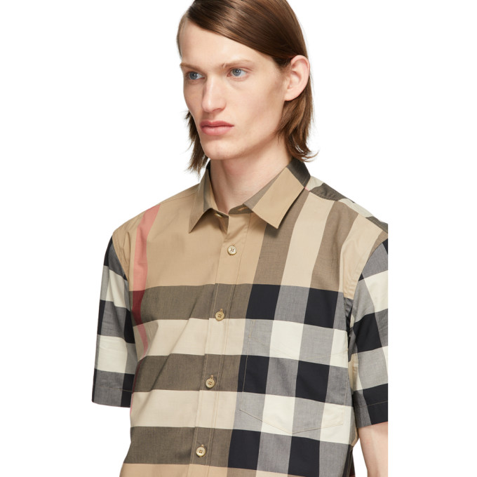 BURBERRY Beige Check Slim Short Sleeve Shirt