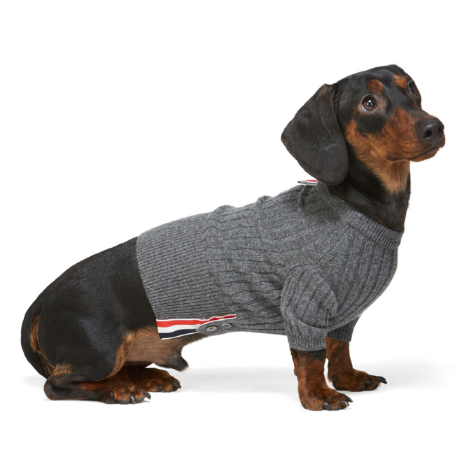 THOM BROWNE THOM BROWNE GREY CASHMERE RIB KNIT 4-BAR SWEATER