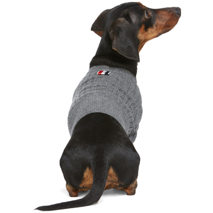 THOM BROWNE THOM BROWNE GREY CASHMERE RIB KNIT 4-BAR SWEATER