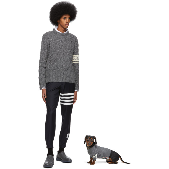 THOM BROWNE THOM BROWNE GREY CASHMERE RIB KNIT 4-BAR SWEATER