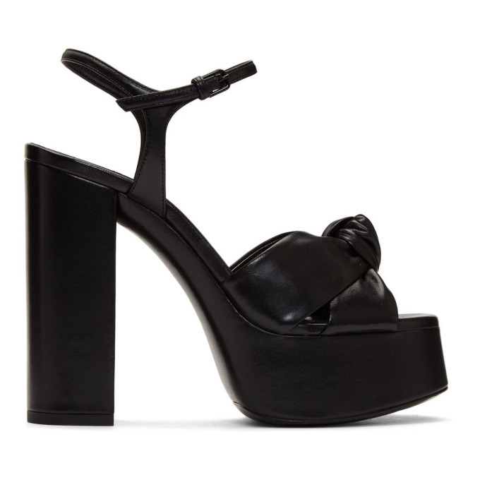 Click to view more detailed imagery on our partner's website Saint Laurent Bianca Knotted Leather Platform Sandals In Black