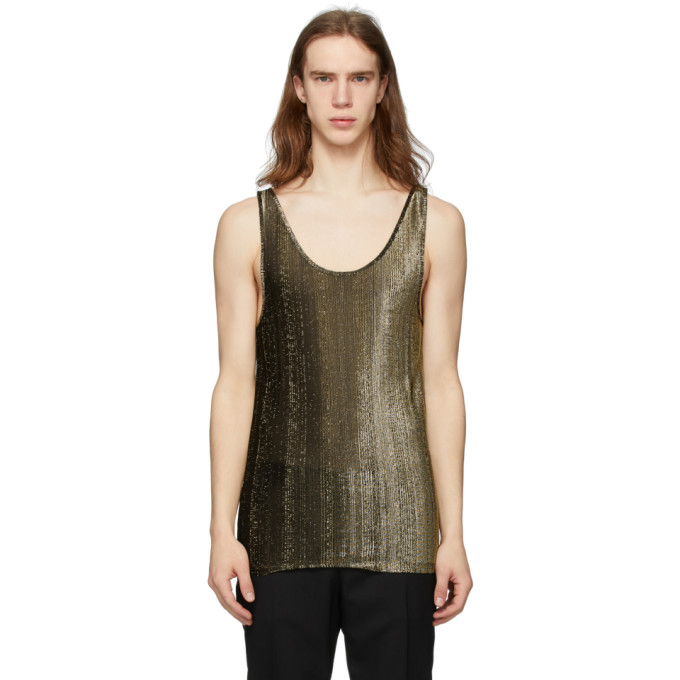 SAINT LAURENT BLACK & GOLD LAMÉ TANK TOP
