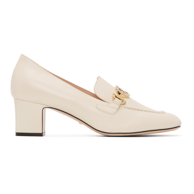 gucci mid heel loafer white