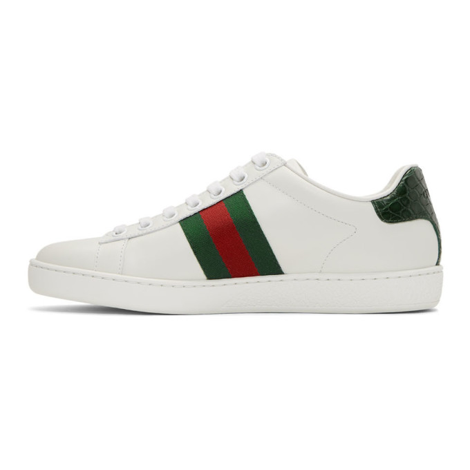 GUCCI GUCCI WHITE AND GREEN CROC ACE SNEAKERS