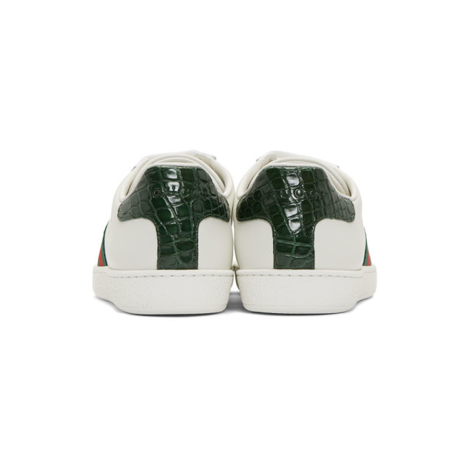 GUCCI GUCCI WHITE AND GREEN CROC ACE SNEAKERS