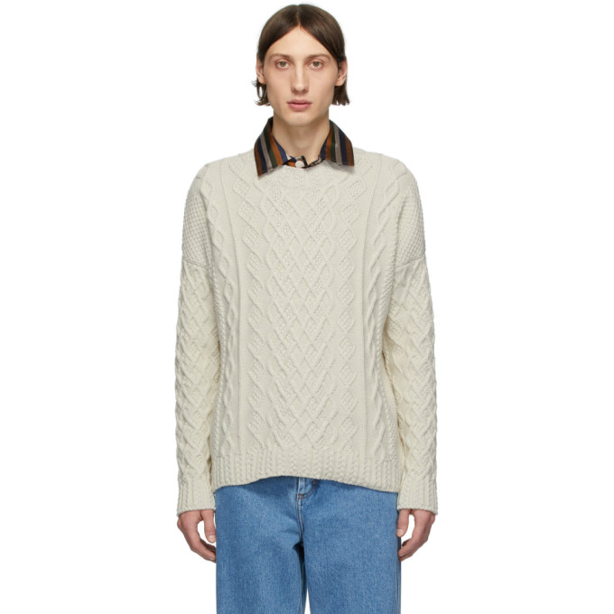 LOEWE OFF-WHITE CABLE KNIT SWEATER