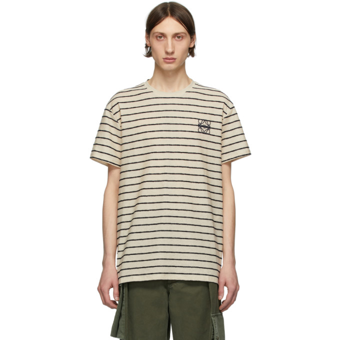 LOEWE LOEWE OFF-WHITE AND NAVY STRIPED ANAGRAM T-SHIRT