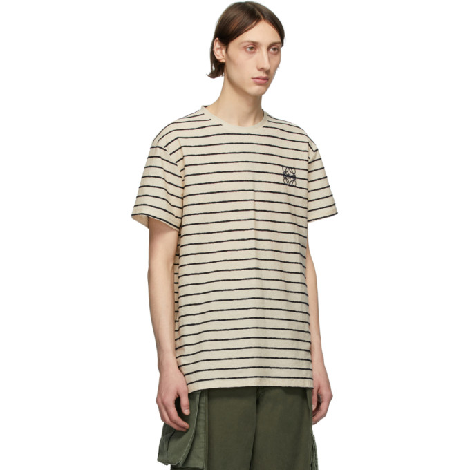 LOEWE LOEWE OFF-WHITE AND NAVY STRIPED ANAGRAM T-SHIRT